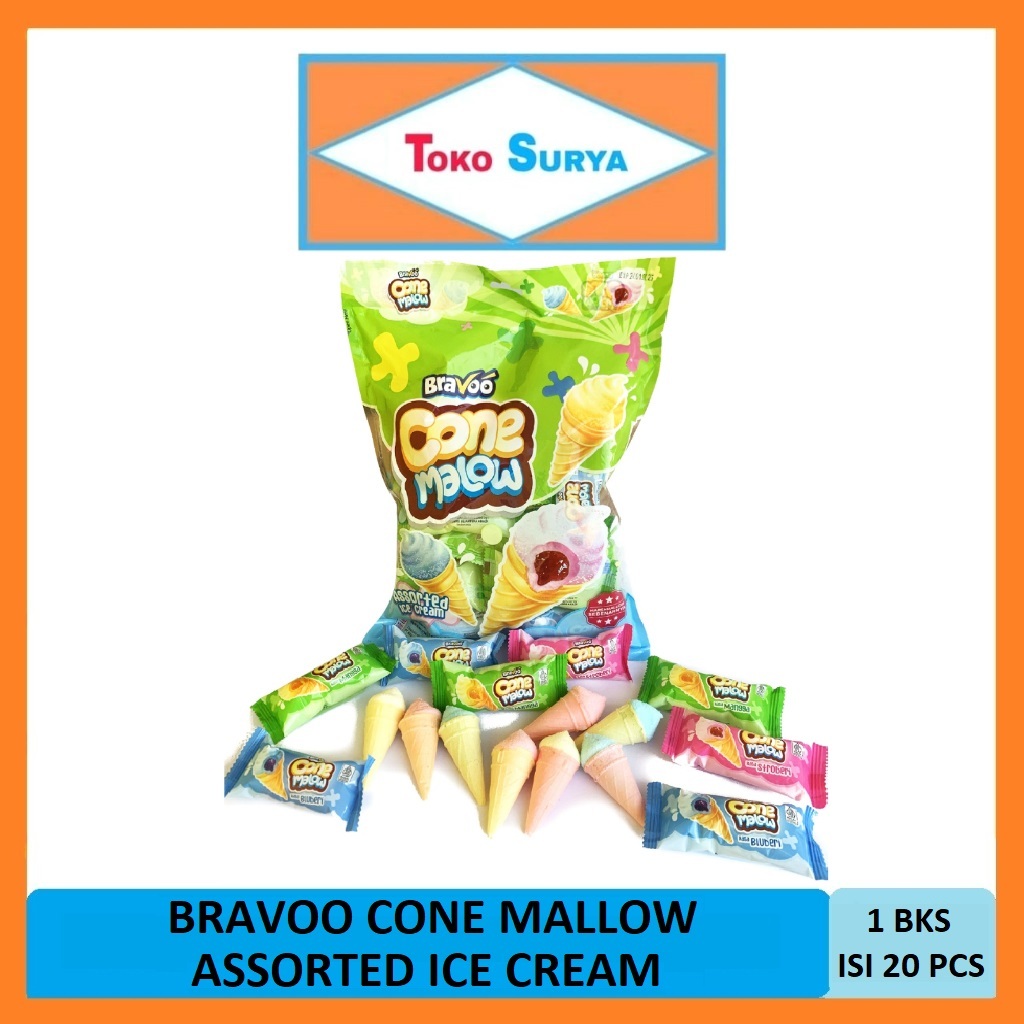 Bravoo Conemalow Marshmallows in Various Flavors, Ice Cream Shapes, 20 ...