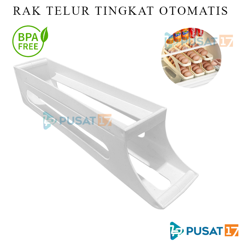 PUSAT17 RAK TELUR 2 TINGKAT OTOMATIS TEMPAT PENYIMPANAN TELUR BERGULIR WADAH TEMPAT TELOR KULKAS DAPUR ROLLING EGG STORAGE ORGANIZER