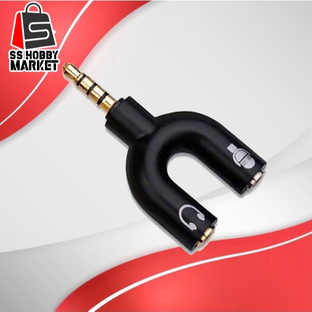 Audio splitter jack 3.5mm to dual female u shape 2 in 1 mic & audio ...