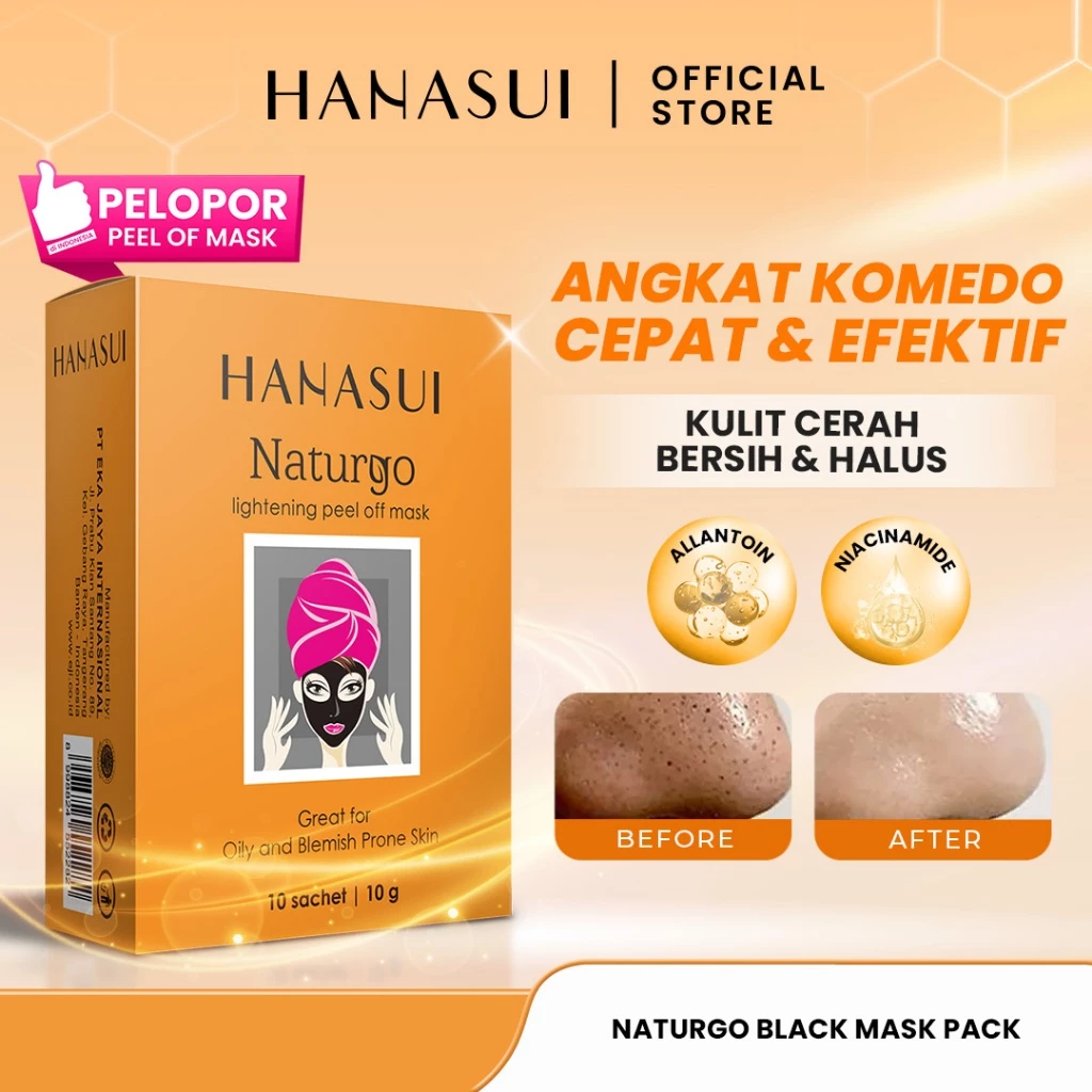 Hanasui Naturgo Black Peel Off Mask - Box Masker Hitam Angkat Komedo & Sel Kulit Mati Bersih, Halus & Mencerahkan