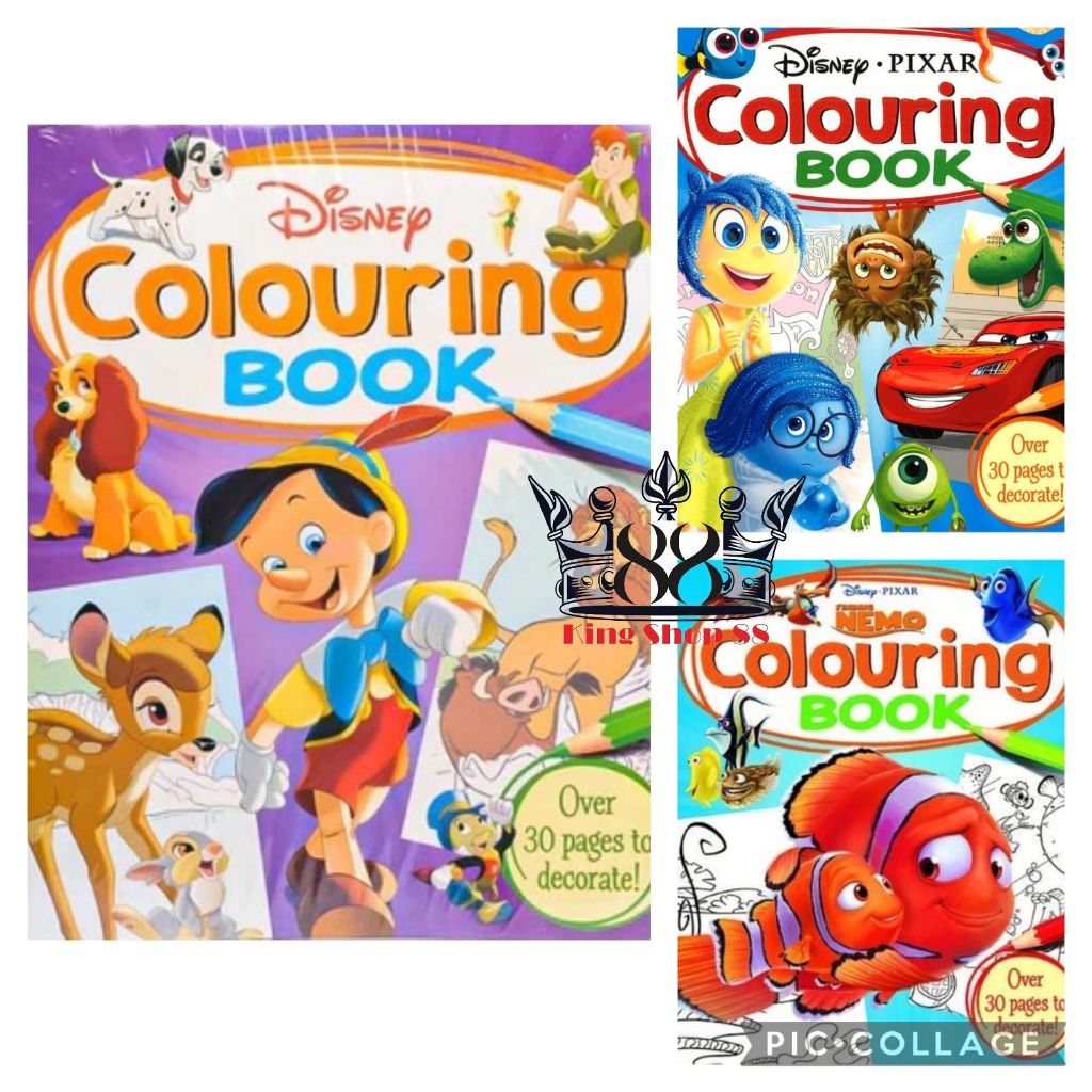 Disney Pixar Coloring Book Finding Nemo Pinoccio Cars Inside Out