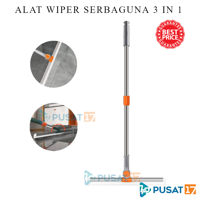 PUSAT17 ALAT WIPER SERBAGUNA 180 DERAJAT 3IN1 SAPU WIPER TELESCOPIC PEL LANTAI ALAT PEMBERSIH KACA JENDELA 3IN1 ALAT WIPER LANTAI PANJANG SAPU LANTAI KARET RUBBER MOP FOR GLASS