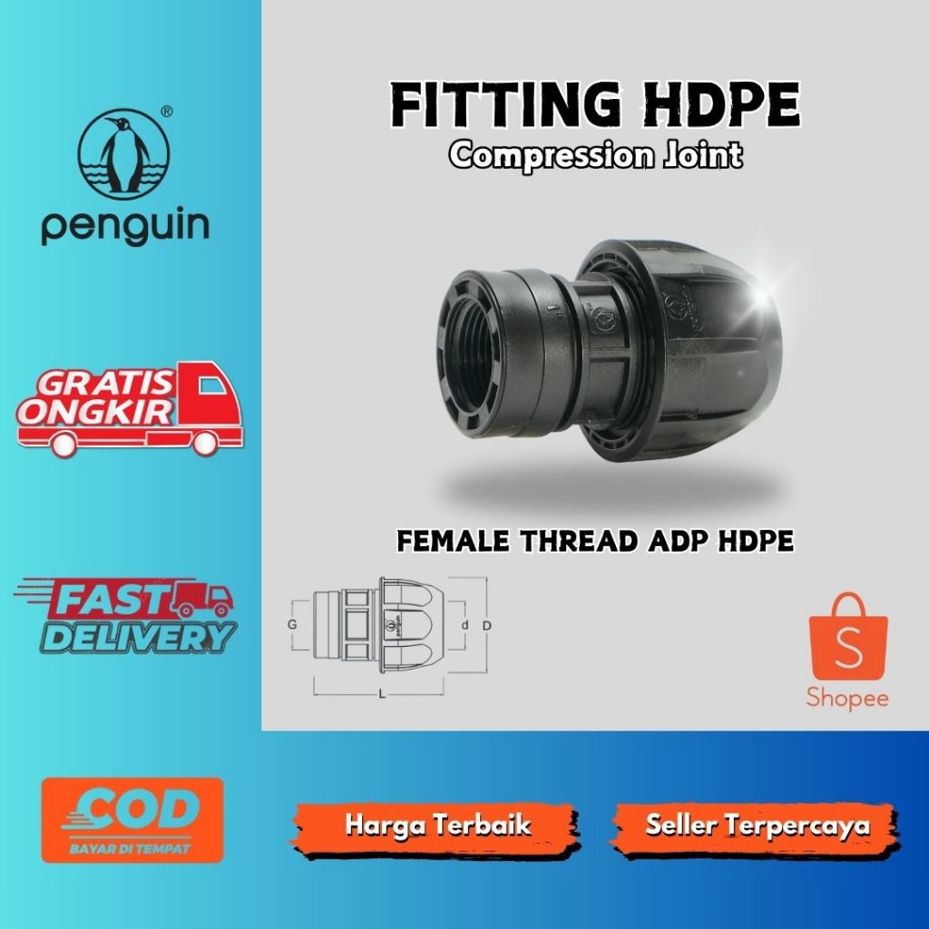 Penguin HDPE Compression Female Thread Connector Accessories Size 2-1/ ...