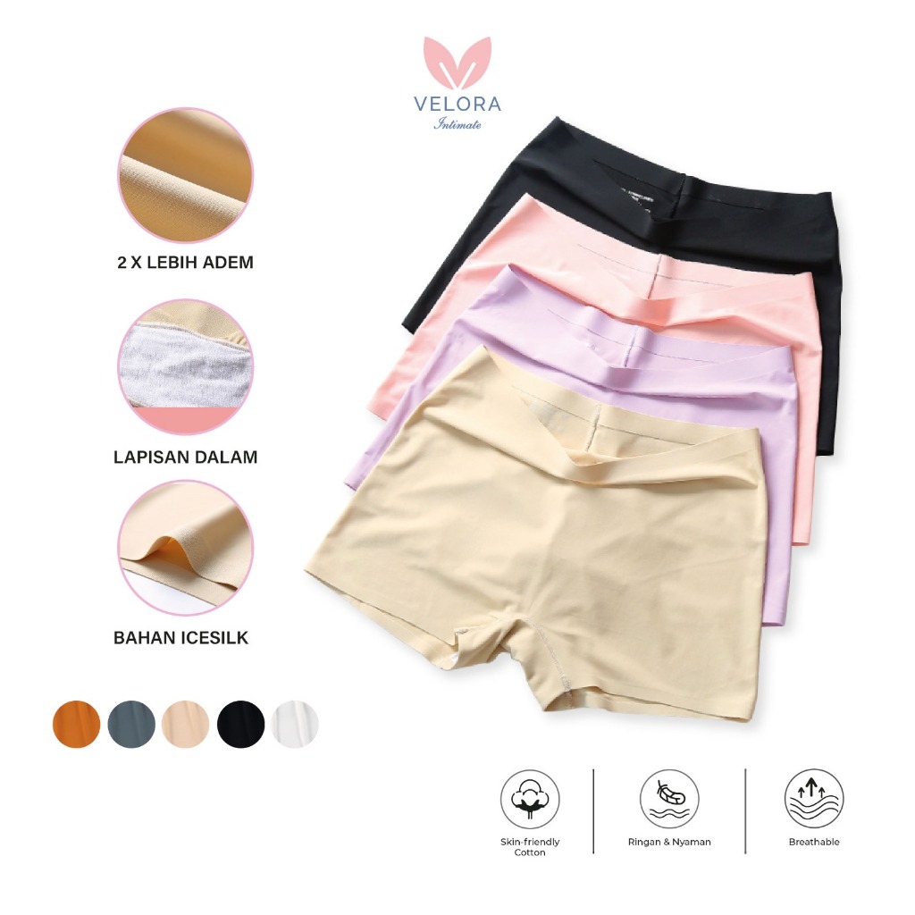 Velora - Celana Dalam Celana Pendek Boxer Wanita Murah Anti Jiplak / Seamless Katun Ice Silk Sutera Lembut Dingin / Fit to M-XL / Polos High Waist Panties Cd Tanpa Jahitan / SHARON