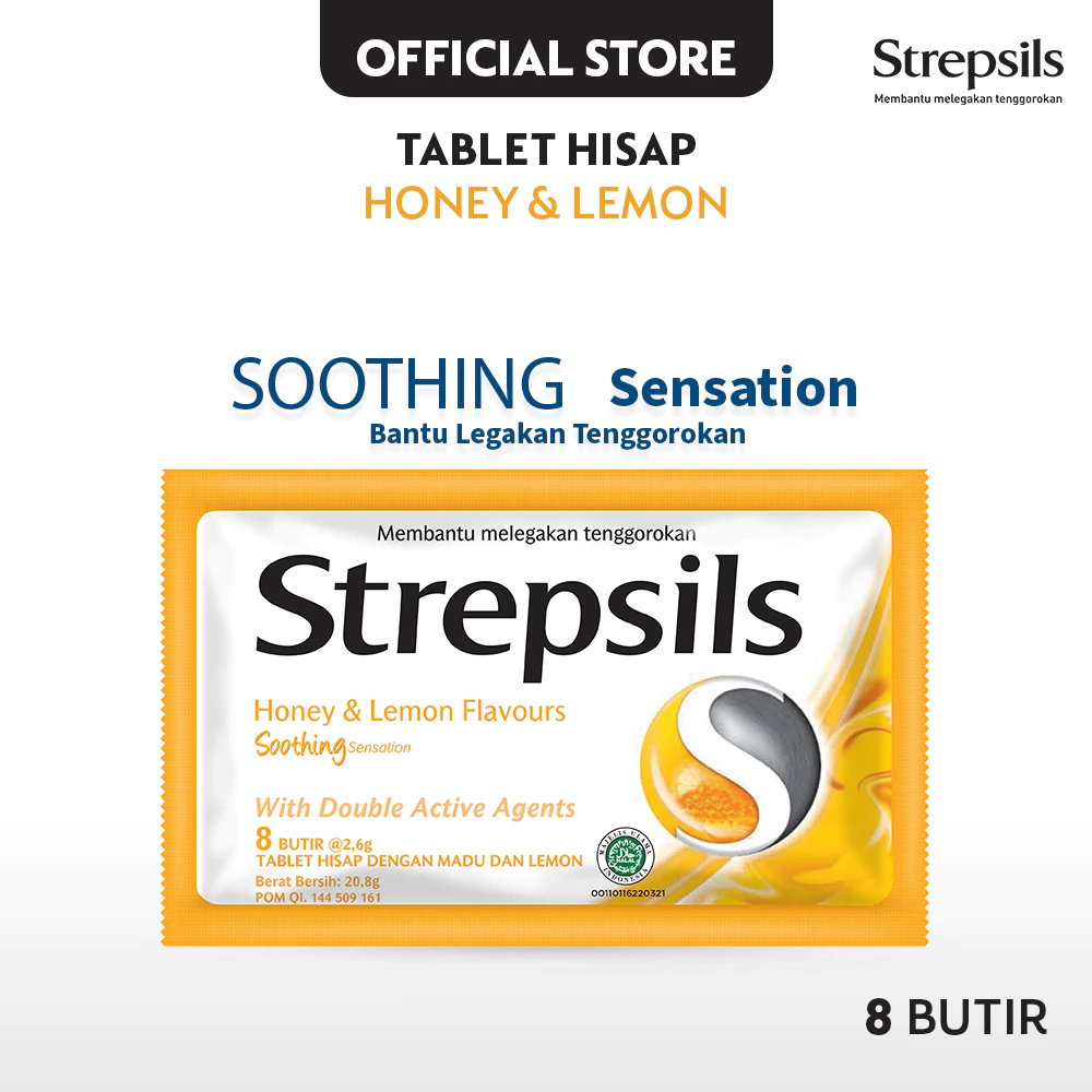 Strepsils Soothing Honey Lemon 8s - Permen (Tablet Hisap) Pelega Tenggorokan