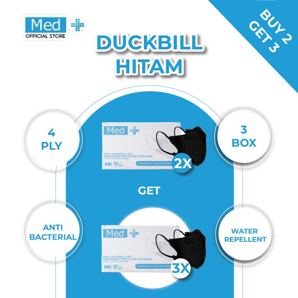 Med+ Masker Duckbill 4ply Putih/Hitam/Mix Pastel 50 Pcs/Masker Duckbill Kemenkes Disposable Face Mask (3pack) - Gambar 2