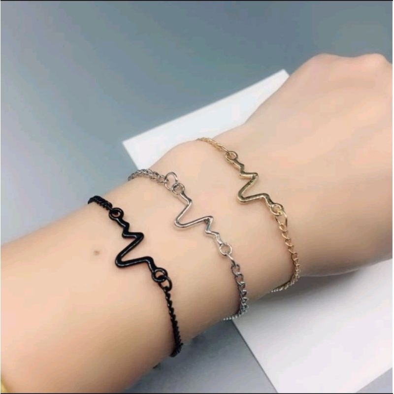 1PCS Gelang Tangan Zig Zag Model Denyut Jantung Adjustable Aksesoris Wanita Gelang Bangle Rantai Motif Detak Frekuensi Simple A134 - Gambar 2