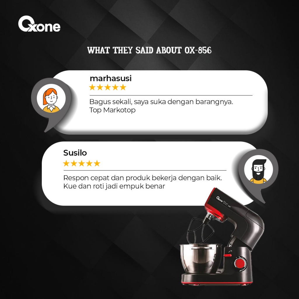 Oxone OX856 Stand Mixer Pengaduk Adonan Kue dan Telur 4.5 L Stainless Steel - Gambar 4