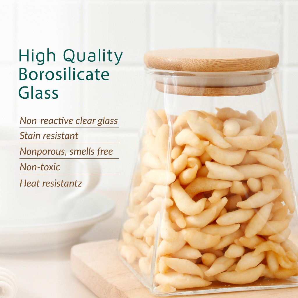 Toples Kaca Tutup Kayu Estetik Glass Canister 300 ml, 500 ml, 700 ml - Gambar 2