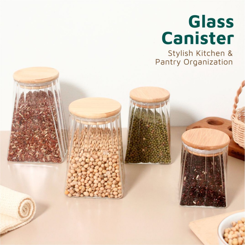 Toples Kaca Tutup Kayu Glass Canister Estetik 300ml 500ml 700ml 900ml