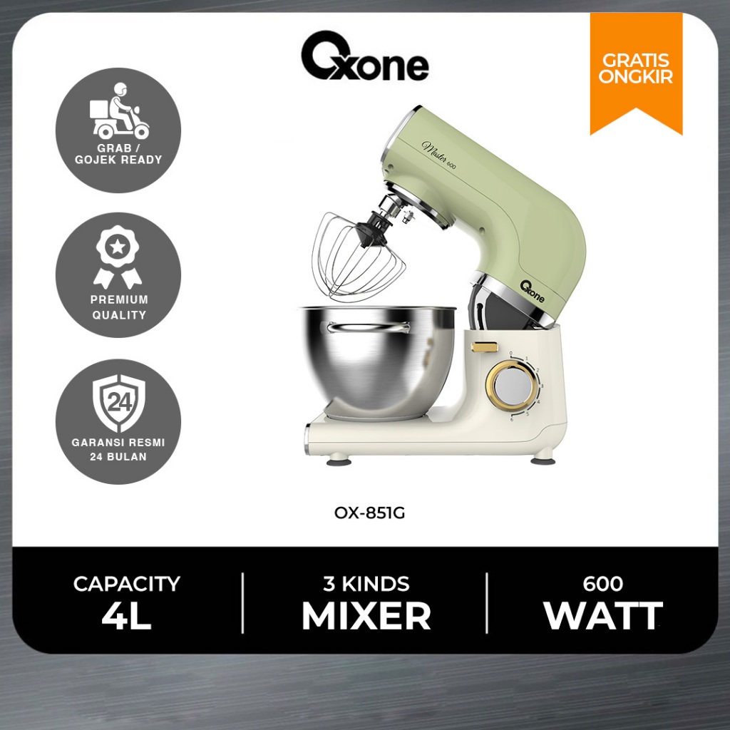 Oxone OX851 Stand Mixer 4 L Pengaduk Pengocok Telur Adonan Kue / OX851G OX851P - Gambar 3