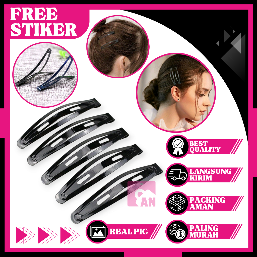 1PCS Jepit Rambut Wanita Tip Top Warna Hitam Hair Clip Korea Fhasion Jepitan Poni Klip Polos A185