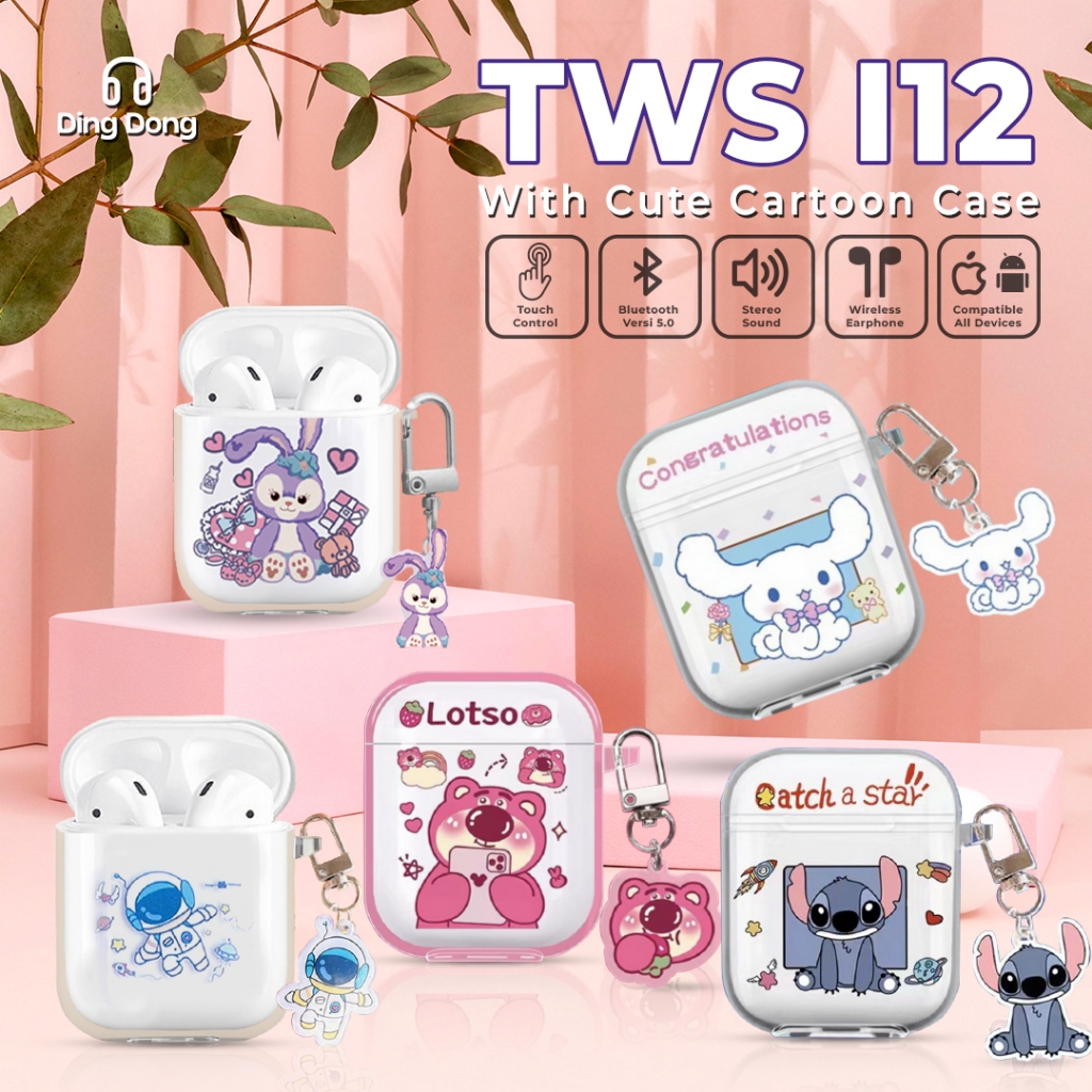 Matei Headset Bluetooth Case Kartun Transparan True Wireless Ear inpods i12 TWS Earphone Stereo HIFI - Gambar 2