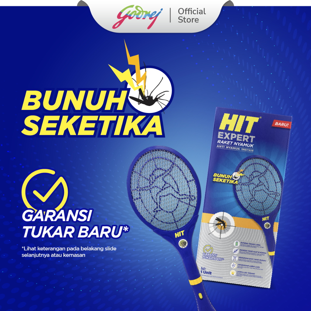 HIT Expert Raket Nyamuk 3 pcs - Raket Nyamuk - Bunuh Nyamuk Penyebab Demam Berdarah (DBD) - Gambar 3
