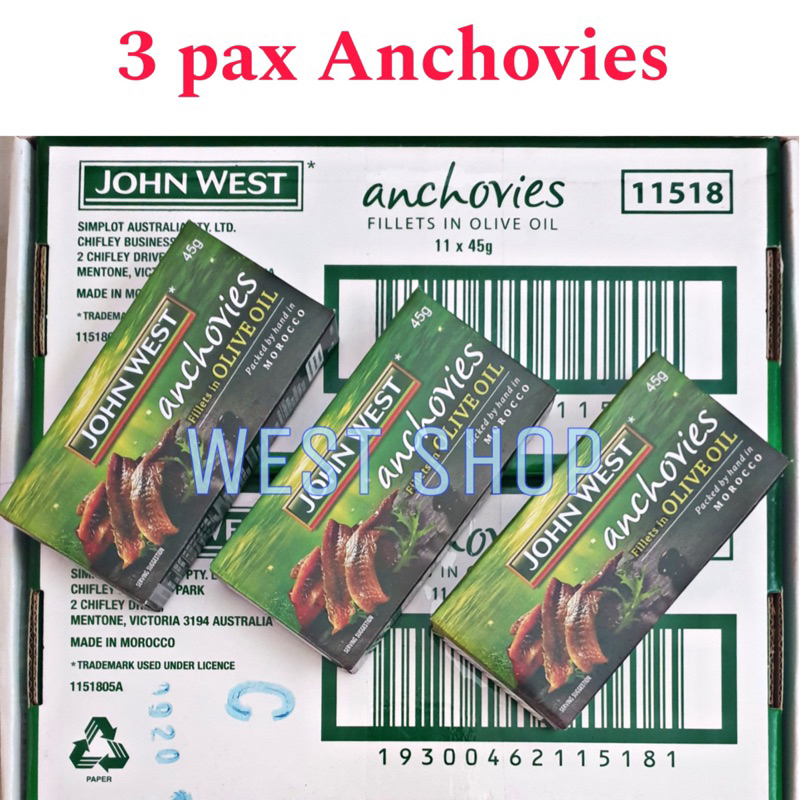 Anchovy ANCHOVIES JOHN WEST FILLETS IN OLIVE OIL 45gr x 3 pax Shopee