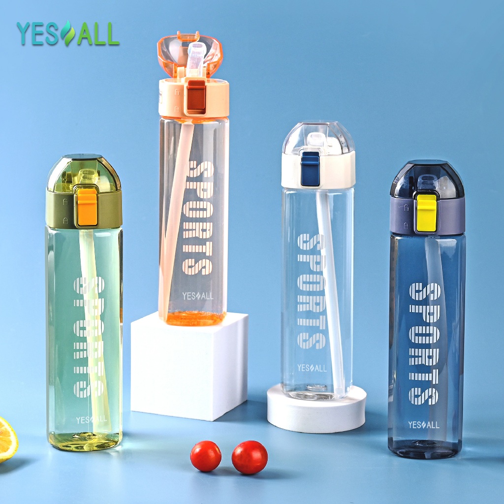YESALL 650ml Botol Minum Transparan Flip Lid