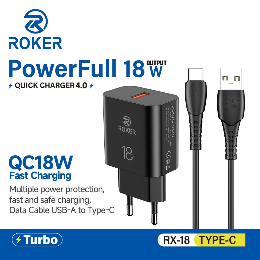 CHARGER ROKER RX18 FAST CARGING QC 4.0 POWERFULL 18W pengecasan cepat iphone 15 iphone 16