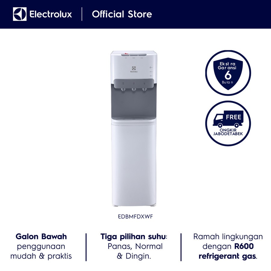 Electrolux Dispenser Air Galon Bawah Putih - Child Lock - Kompresor R600 Ramah Lingkungan - Air Sedingin Kulkas - EDBMFDXWF - Gambar 2
