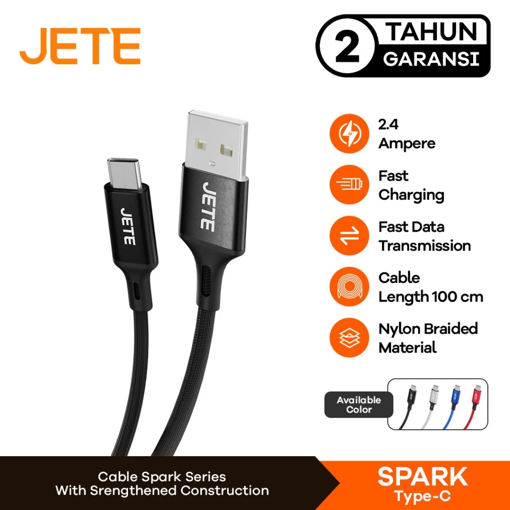 JETE Spark Kabel Data Type-C 2.4A Fast Charging - Garansi Resmi - Gambar 2