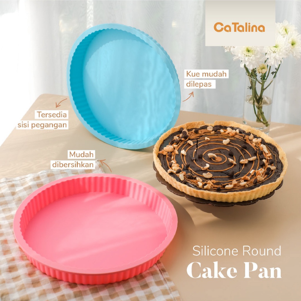 Loyang Kue Silikon Bulat Roti Pizza Pie Silikon Tahan Panas Anti Lengket - Gambar 2