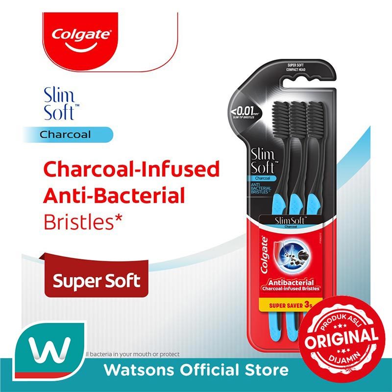 Colgate SlimSoft Charcoal Soft Toothbrush 3'S - Sikat Gigi