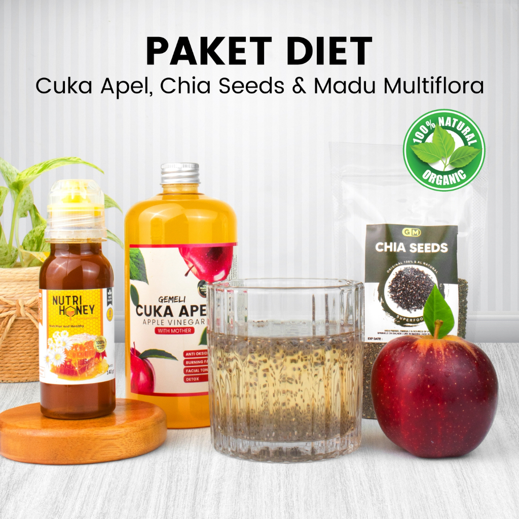 Paket Diet Sehat - Cuka Apel Organik 500ml Madu Murni 140gr Chiaseed Premium 100gr - Gambar 2