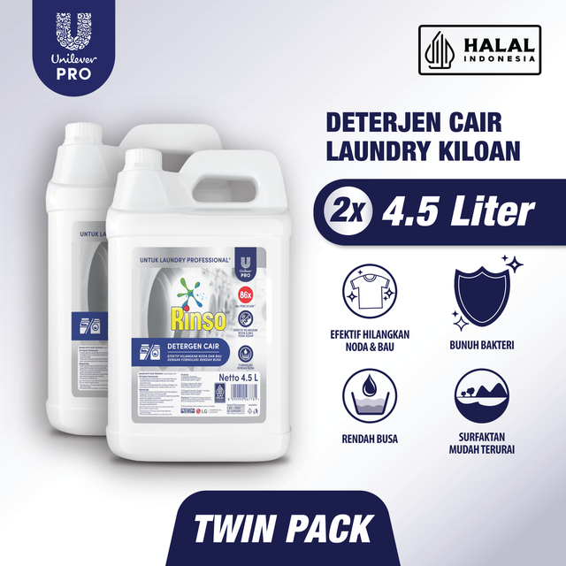 Rinso Matic Professional Deterjen Laundry Kiloan Cair 4.5 L Jerigen x2