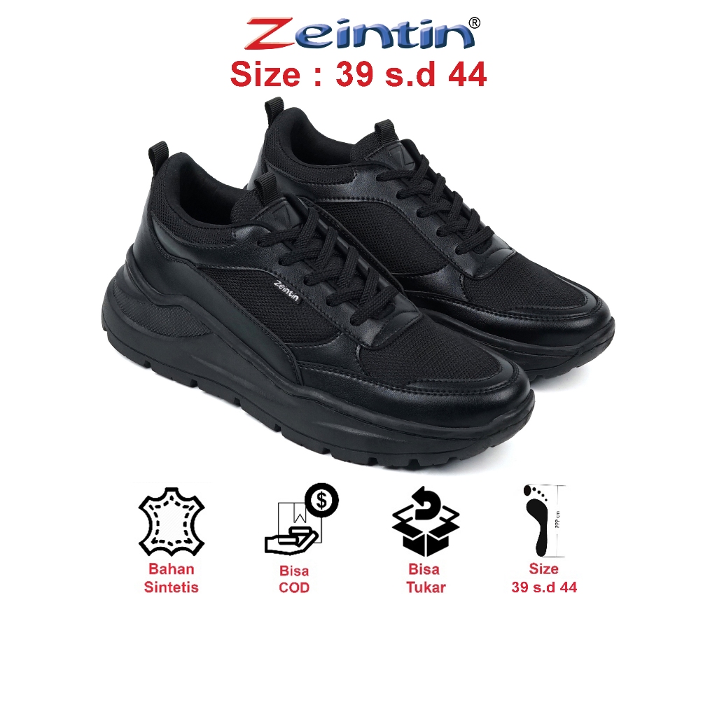 Zeintin - Snakers Full Black Sepatu Sneakar Pria Sepatu Sekolah BL - Gambar 2
