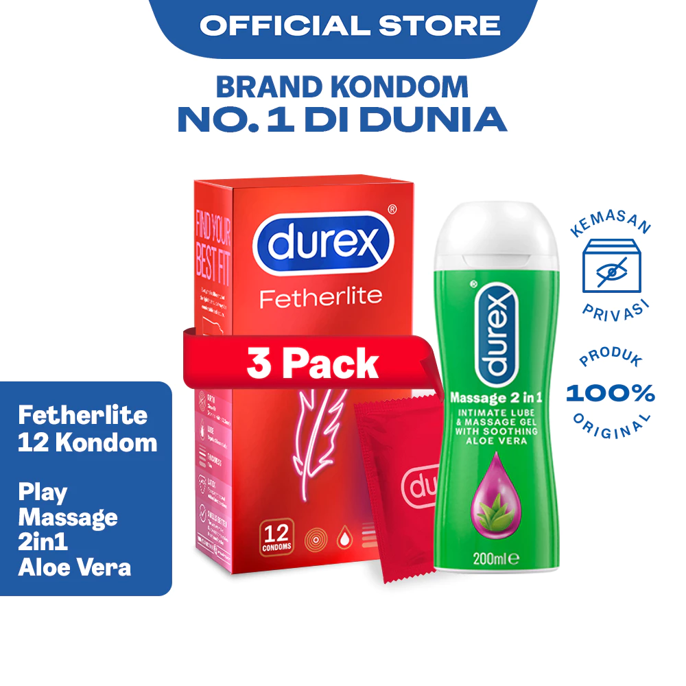 Durex Fetherlite 12s x 3pcs + Lube 200ml - Kondom Tipis Aman Pria