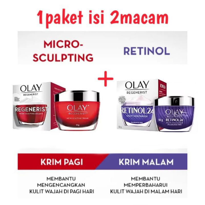 Olay Regenerist Micro-sculpting Package 50g Cream + Retinol 24 Night ...