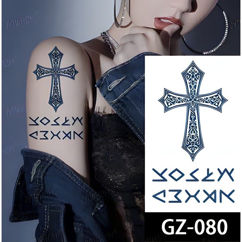 Premium Tatto semi Permanent fruit ink Long Lasting 2 Weeks Cross motif