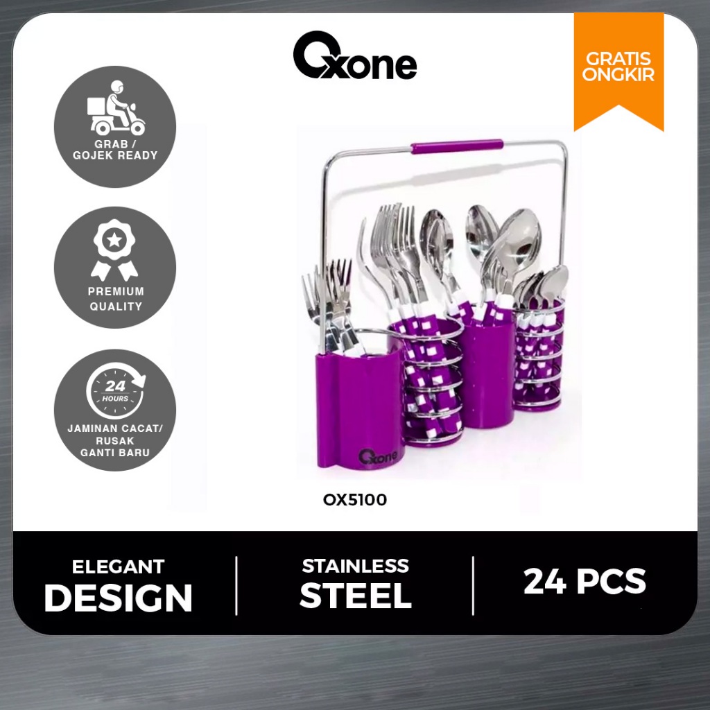 Oxone OX5100 Sendok Garpu Makan Set 24 Pcs Stainless Color Purple