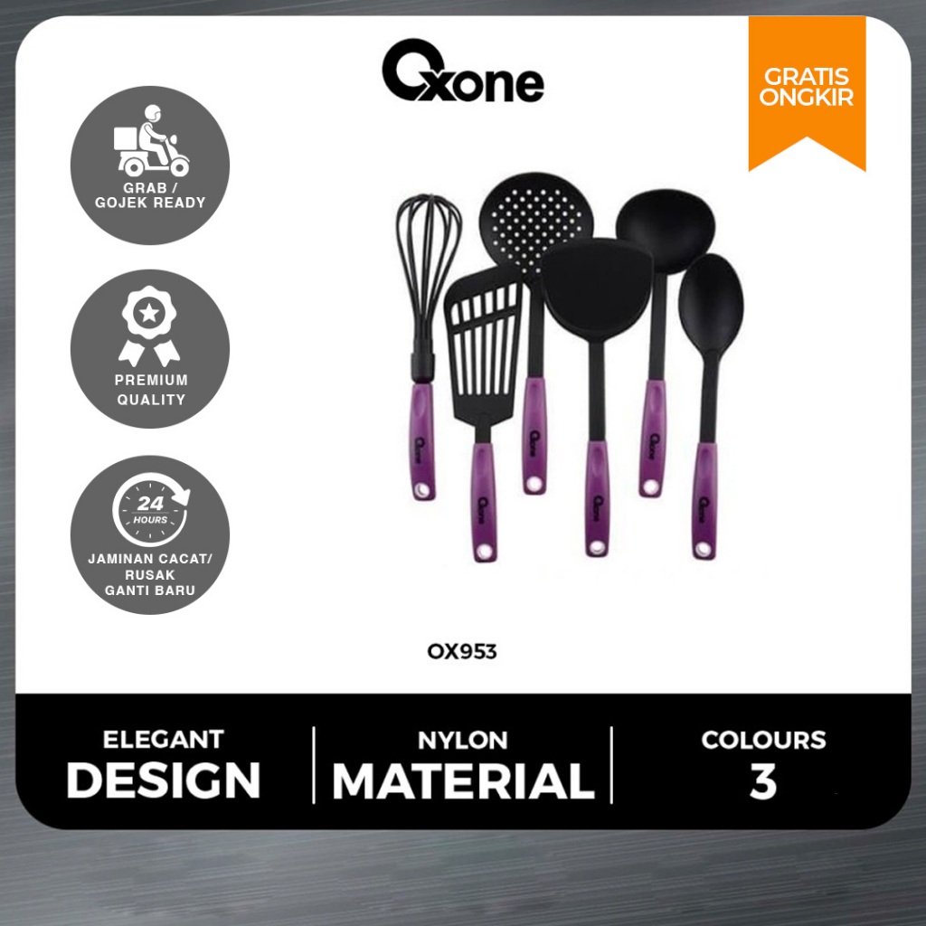 Oxone OX953 Sendok Spatula Nylon Tahan Panas isi 6 pcs