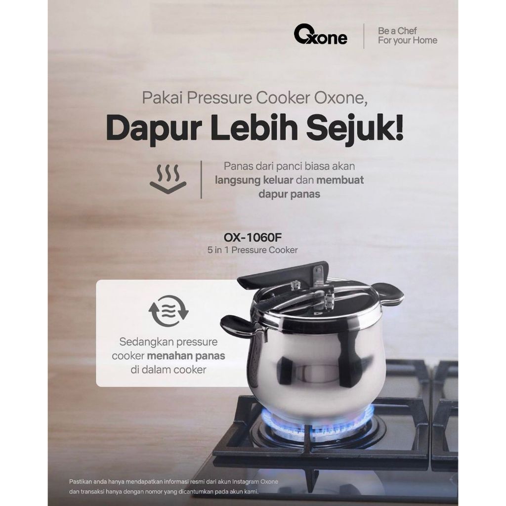 Oxone OX1060F Presto Panci Pressure Cooker 5 in 1 6L Stainless - Gambar 3