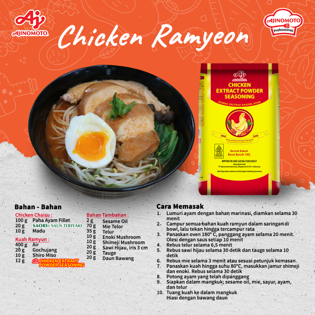 AJI-NO-MOTOÂ® Chicken Extract Powder Seasoning 1KG (1pc) - Bumbu Ekstrak Daging Ayam - Gambar 4