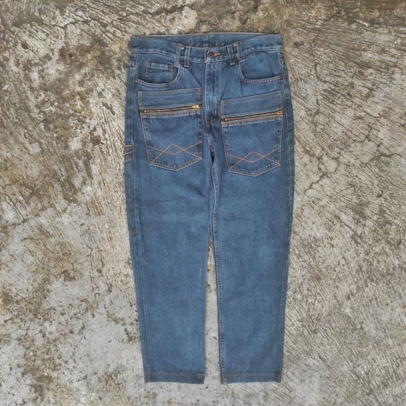 Y2k Pants GOMBRONG BAGGY MULTI BIG POCKET JEANS DENIM FADED RIPPED