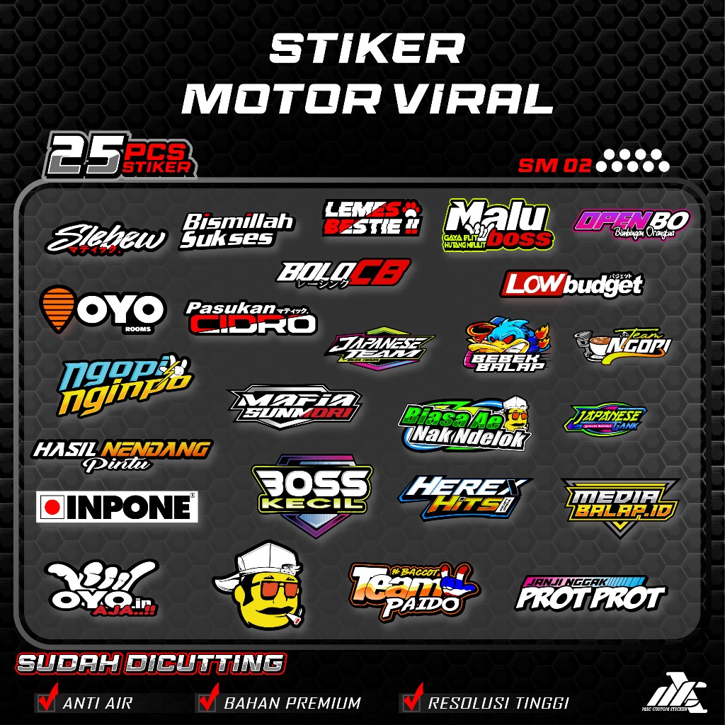 [ Mac ] MOTORCYCLE STICKER VIRAL RACING WORDS PACK CONTENTS 25 PCS ...