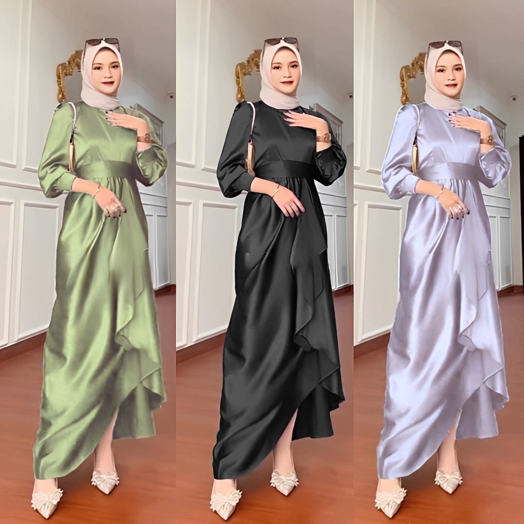 Jusi Bridesmaid Dress Satin Velvet Premium Elegant Plain Gamis Bridesmide  Dress Simple Invitation Dress Latest Eid Dress Jumbo XXL Gamis