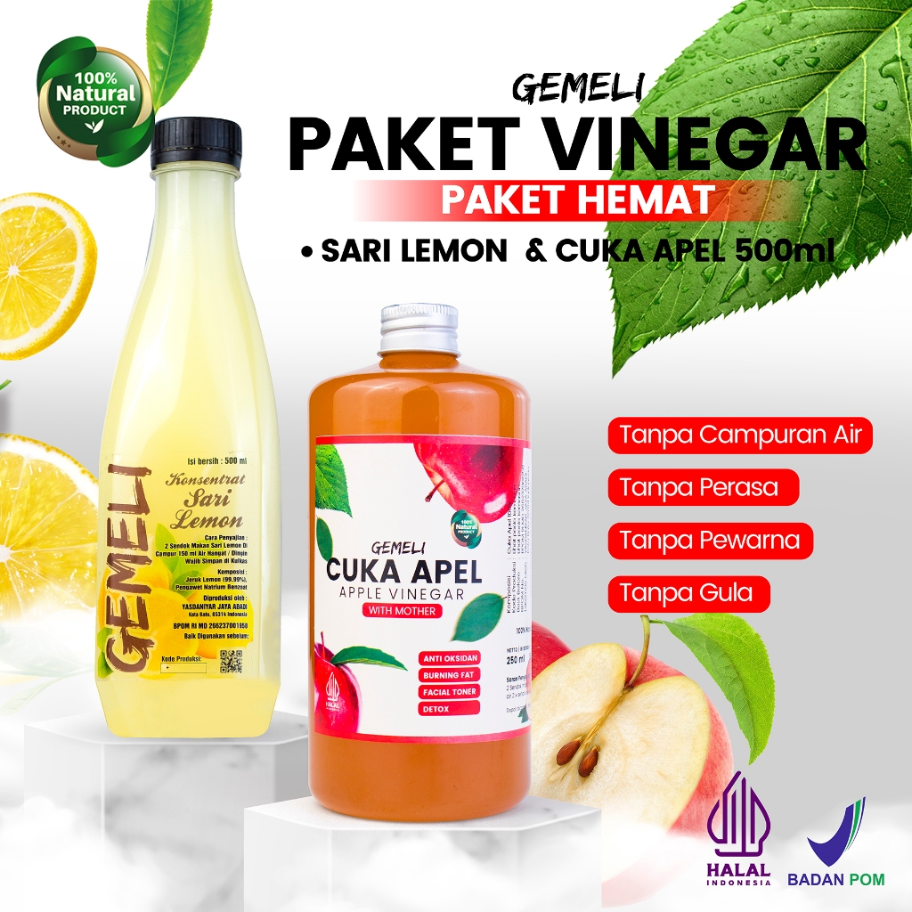 Cuka Apel Original 500ml With Mother & Sari Lemon Murni 500ml