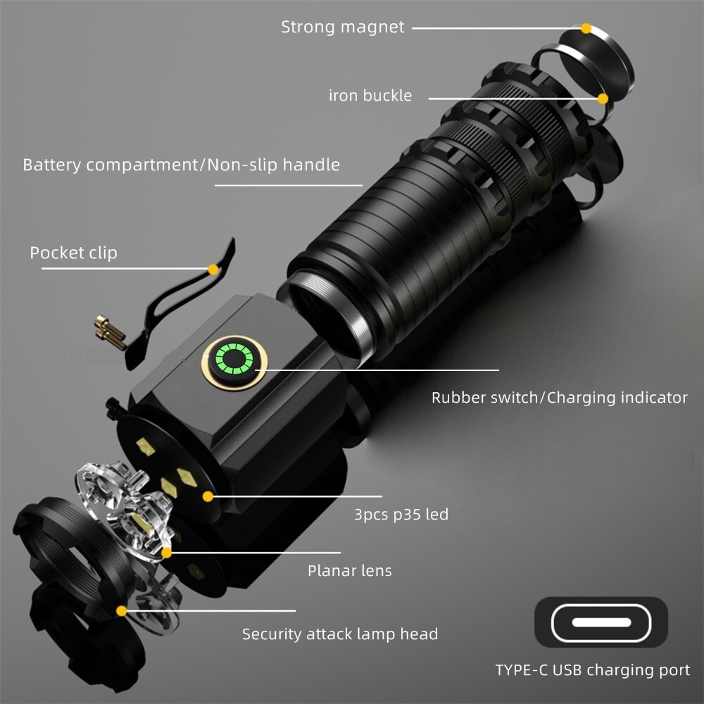 Senter LED Super Terang 3xLED Magnet 1600 Lumens - Gambar 2