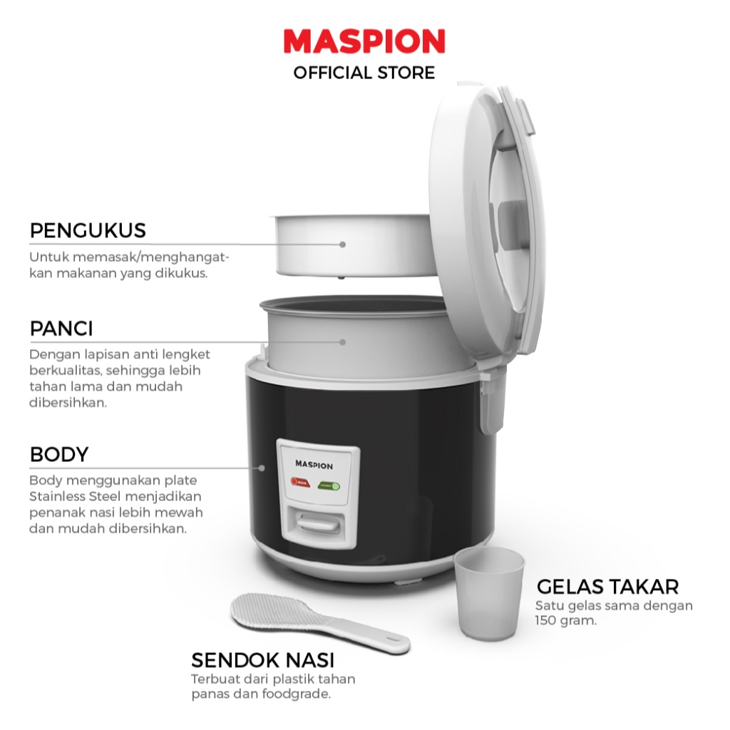 Maspion Rice Cooker Magic Com 1.8 Liter MRJ-1892 BS - Gambar 4