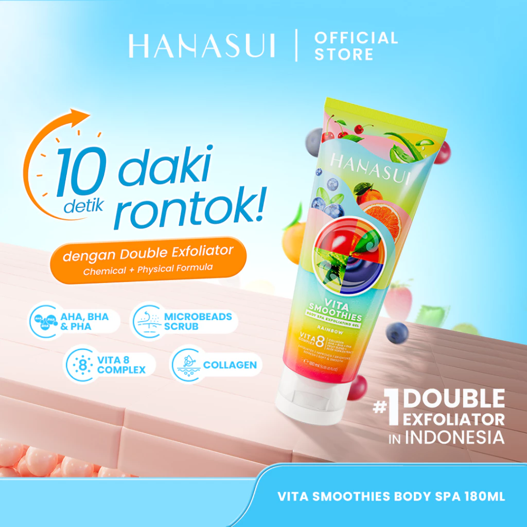 Hanasui Vita Smoothies Body Spa Exfoliating Gel - VITA 8 Complex Double Exfoliator Mengangkat Sel Kulit Mati & Menjaga Kelembapan Kulit