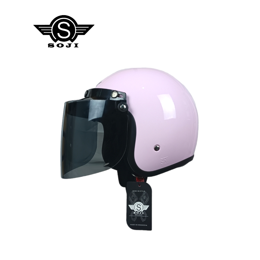 SOJI Helm Anak Junior Retro Polos Kaca Datar Hitam