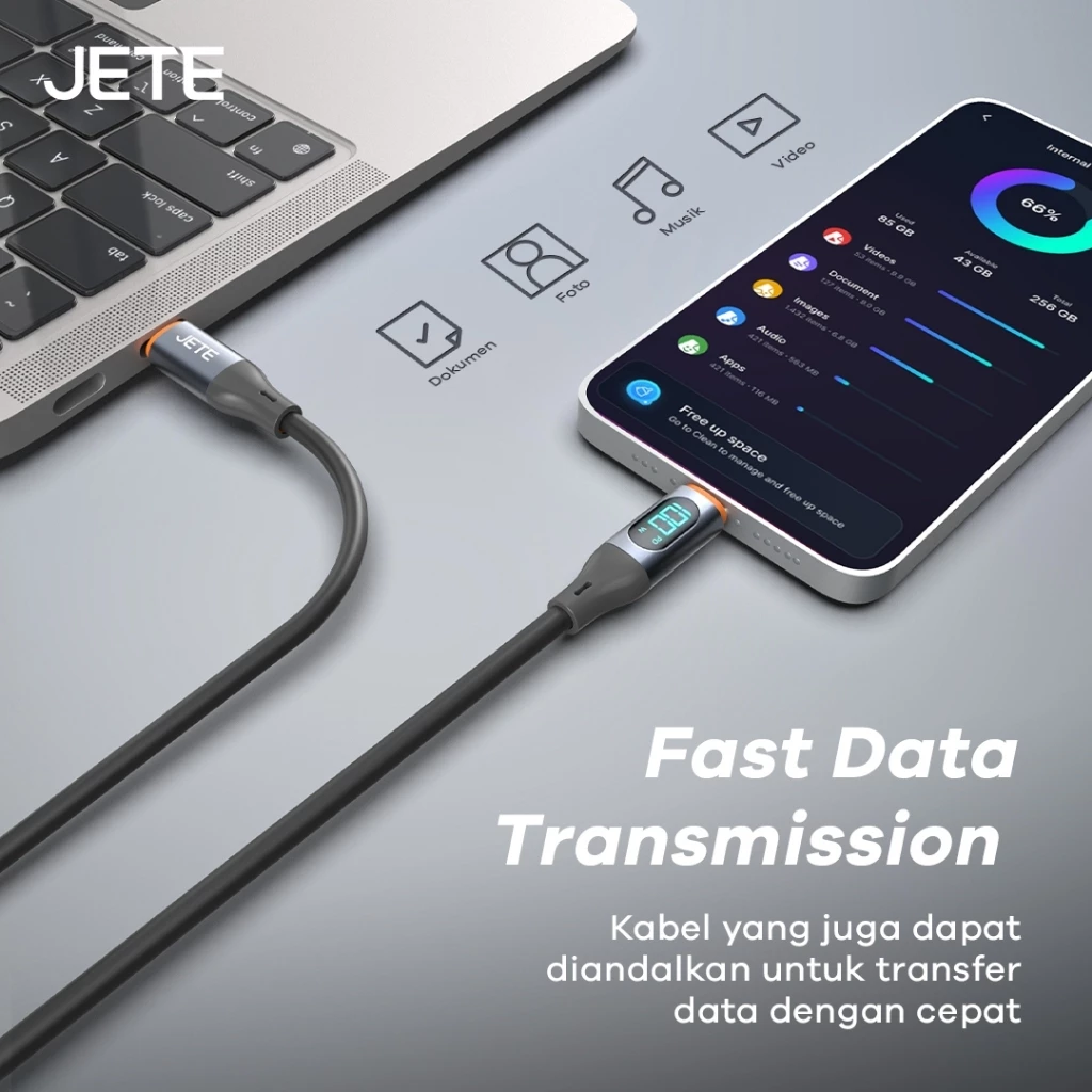 Kabel Data Kabel USB Type C to Type C Fast Charging with LED JETE CX13 - Garansi 2 Tahun - Gambar 3