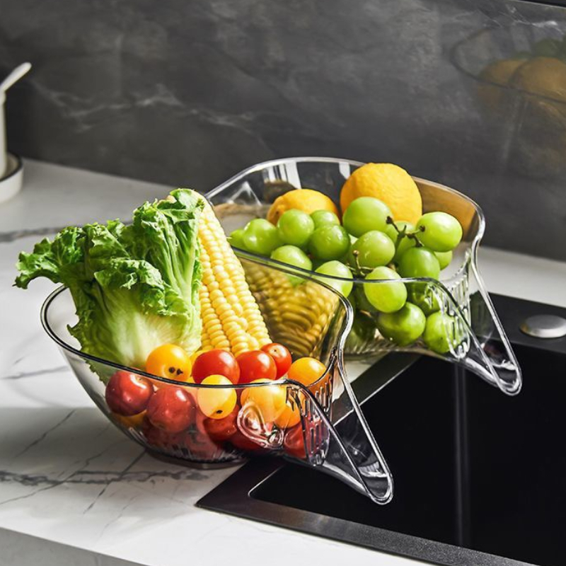 PUSAT17 SARINGAN BUAH TRANSPARAN PREMIUM BASKOM CUCI BUAH SAYUR WADAH TEMPAT CUCI SAYURAN FILTER KERANJANG TEMPAT BUAH SAYUR SARINGAN PERLENGKAPAN DAPUR - Gambar 2