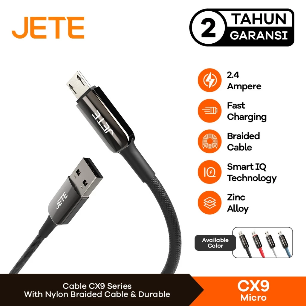 JETE CX9 Kabel Data Micro 12W Fast Charging 2.4A - Garansi 2 Tahun