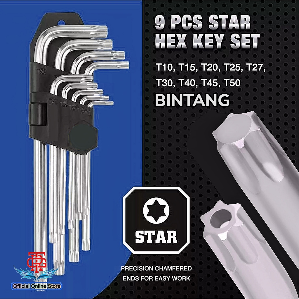 TORX Key Wrench Long Short Set 9 Pcs Piece Star Tip Perforated Key ...