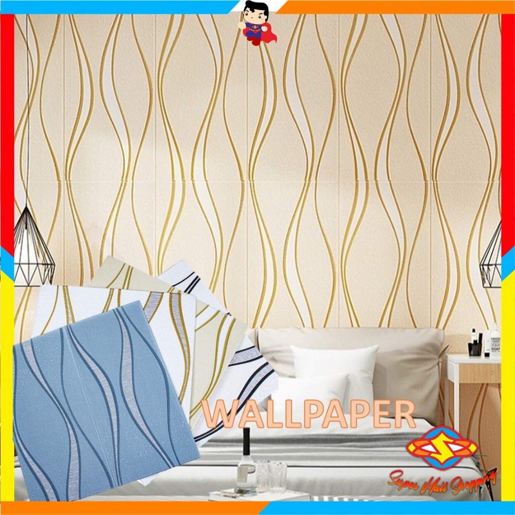 Sms Walpapper Wall Foam 3D 70cm X 70cm Wave Motif Bedroom Waterproof ...