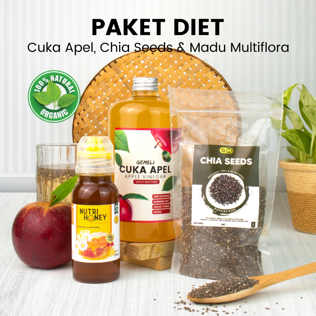 Paket Diet Sehat - Cuka Apel Organik 500ml Madu Murni 140gr Chiaseed Premium 100gr - Gambar 4