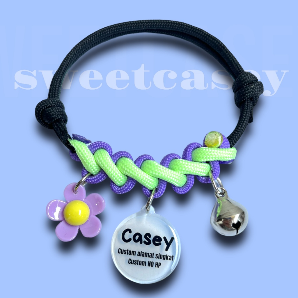 Kalung Kucing Tali GLOW IN THE DARK / Kalung Kucing Custom Nama